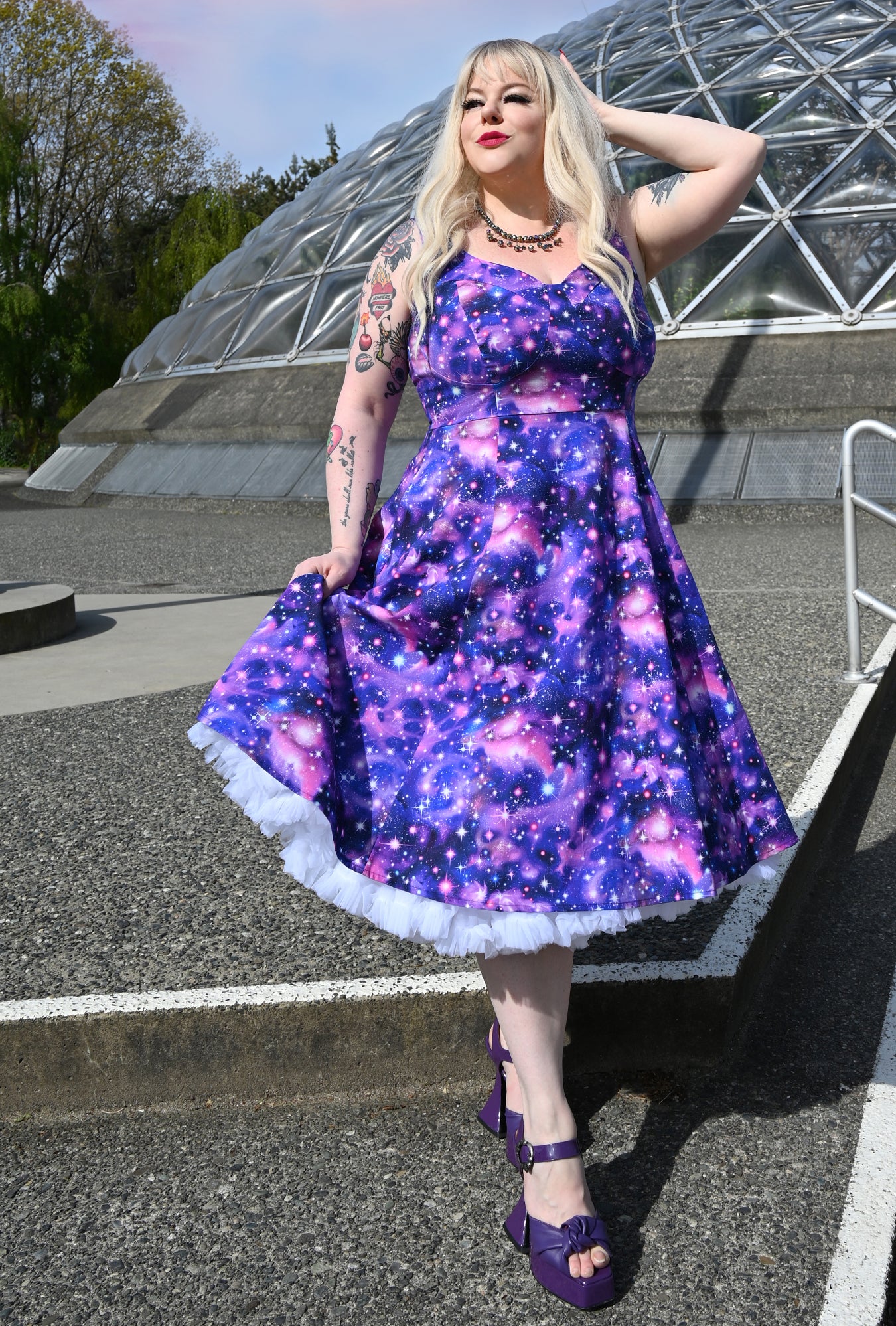 Doris - Star Power - Violet Celestial Galaxy Dress Cherry Velvet Doris - Star Power - Violet Celestial Galaxy Dress Cherry Velvet