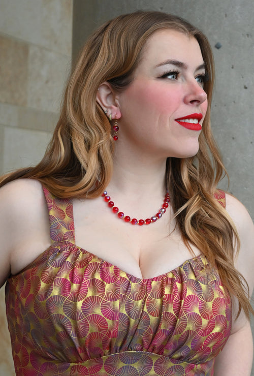 Berry Bijoux - Cranberry Glass Necklace and Earrings Set