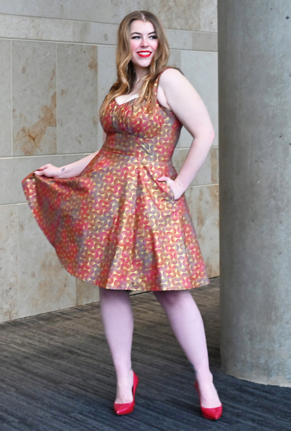 Sookie - Deco D'or - Metallic Fan Print Dress