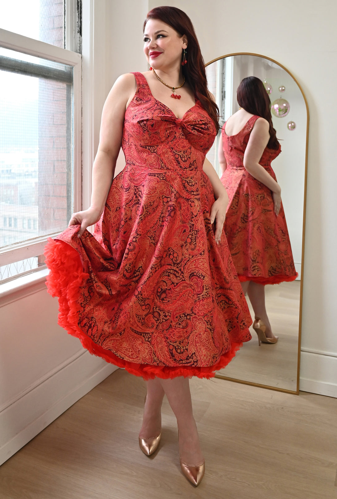 Diane - Regally Rouge - Red Paisley Dress – Cherry Velvet