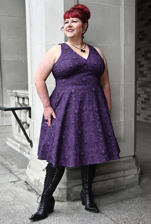 Norma - Baroque 'N' Bones - Purple Skull Dress