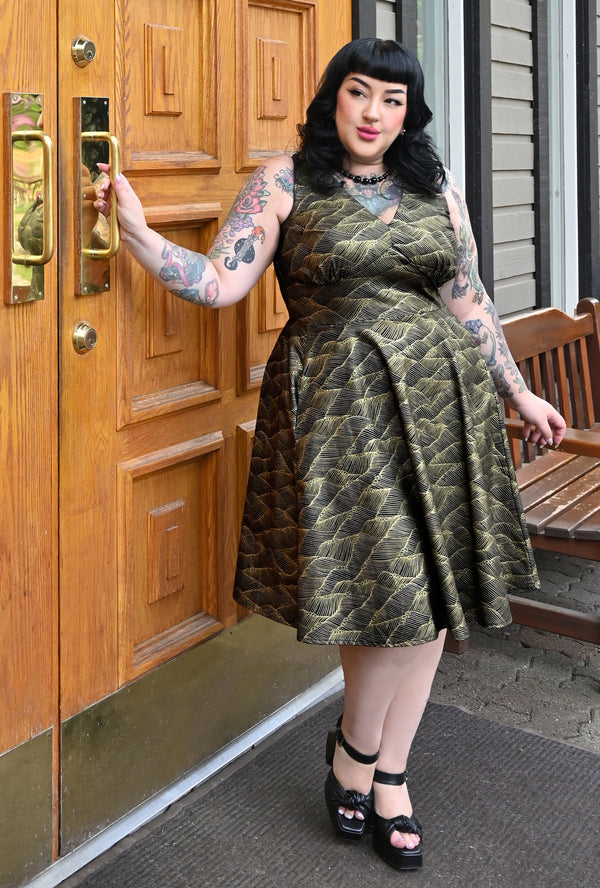 Norma - Gilded Tide - Abstract Metallic Dress