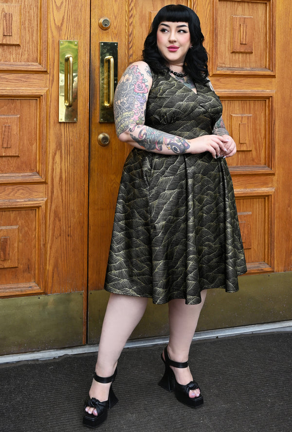 Norma - Gilded Tide - Abstract Metallic Dress