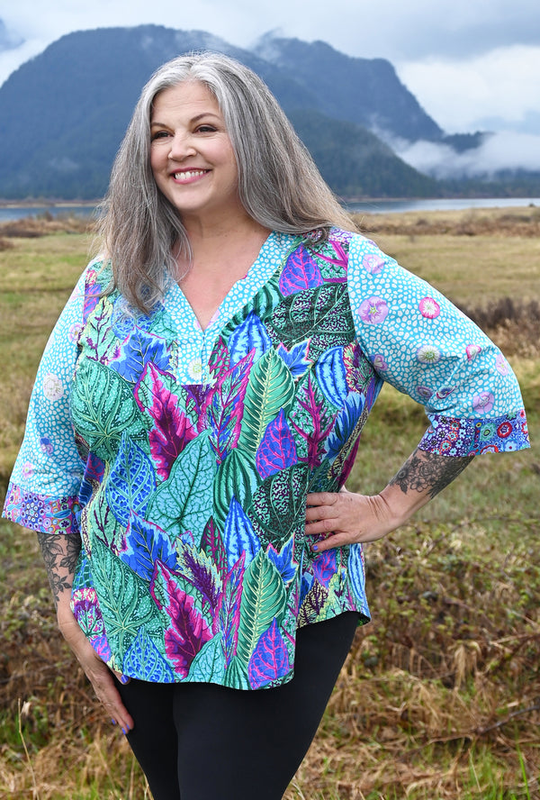 Eden Floral Shirt - Turquoise Coleus - only XL left