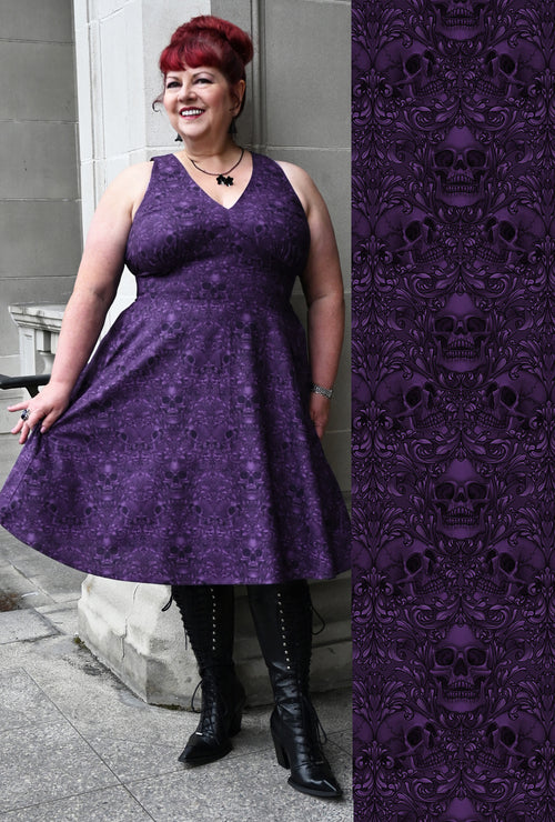 Norma - Baroque 'N' Bones - Purple Skull Dress