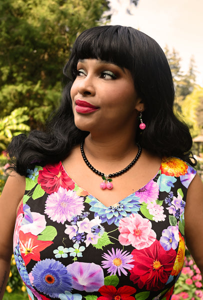Pink Cherry - Black Necklace and Earrings Set